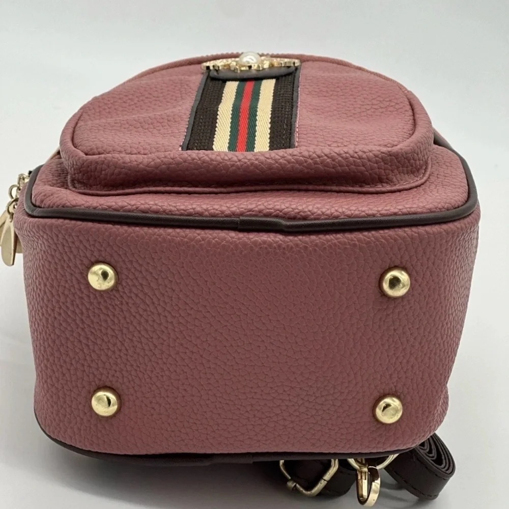 Burgundy Leather Backpack with Bee Accent NWT - Picture 7 of 11